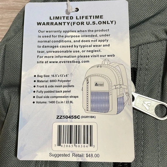 NWT Everest Gray Backpack with Black Details - Picture 4 of 11